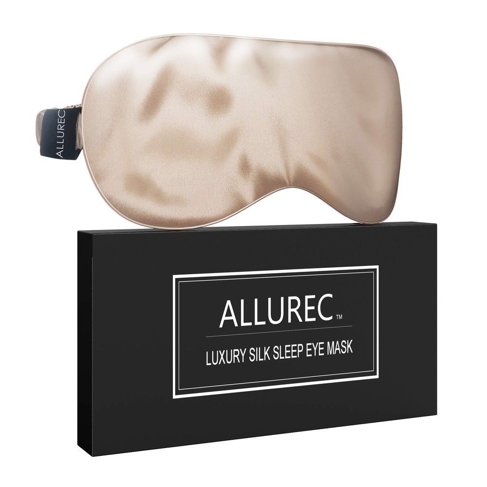 ALLUREC Luxury 100% Pure Mulberry Silk Sleep Eye Mask. Top Grade 6A 22 Momme Long Silk. Soft Comfortable Hypoallergenic Anti-Aging Anti-Wrinkles for Beauty Sleep. (Caramel)
