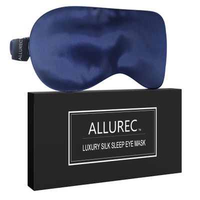 ALLUREC Luxury 100% Pure Mulberry Silk Sleep Eye Mask. Top Grade 6A 22 Momme Long Silk. Soft Comfortable Hypoallergenic Anti-Aging Anti-Wrinkles for Beauty Sleep. (Navy)