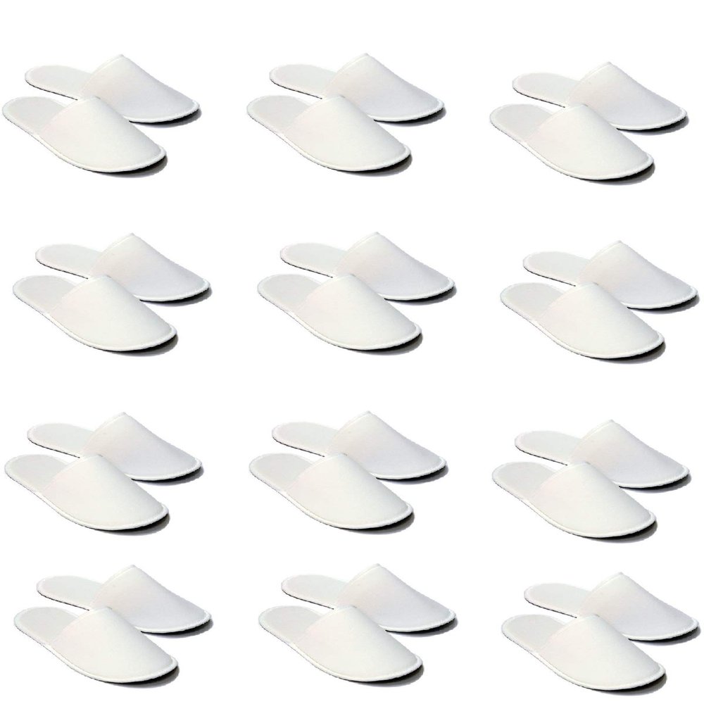 CHOCHILI 12 Pairs Fabric Packed Disposable Hotel Slippers for Airbnb Spa Salon Party Wedding Guests - Fits up to Adult US Men Size 10 & Women Size 11, White