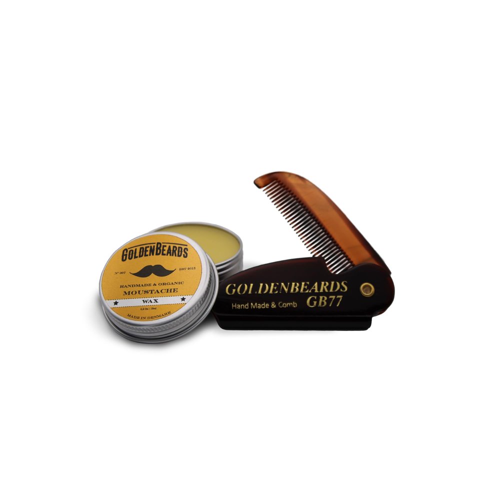 Golden Beards Mustache Wax with GB-77 Folding Comb  Organic & Natural Styling Wax for Men  Strong Hold, Vegan, Cruelty-Free Grooming Kit