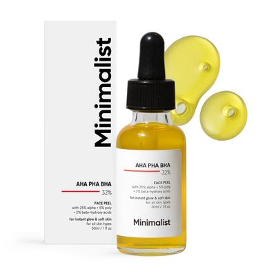 Minimalist 32% AHA BHA PHA Peeling Solution for Glowing Skin, Smooth Texture & Pore Cleansing | Weekend Facial Exfoliant Peel for Deep Pore Cleansing | For Women & Men | 1 Fl Oz / 30 ml