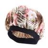 Magik Women Satin Night Sleep Cap Hair Bonnet Hat Silk Head Cover Wide Elastic Band (2 Pack, Khaki Leaves) view 1