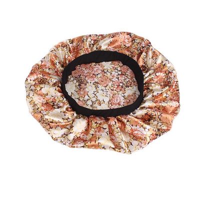 Magik Women Satin Night Sleep Cap Hair Bonnet Hat Silk Head Cover Wide Elastic Band (2 Pack, Beige Flower)