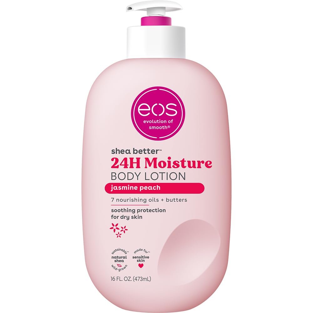 eos Shea Better Body Lotion Jasmine Peach, 24-Hour Moisture Skin Care, Lightweight & Non-Greasy, Natural Shea, Vegan, 16 fl oz