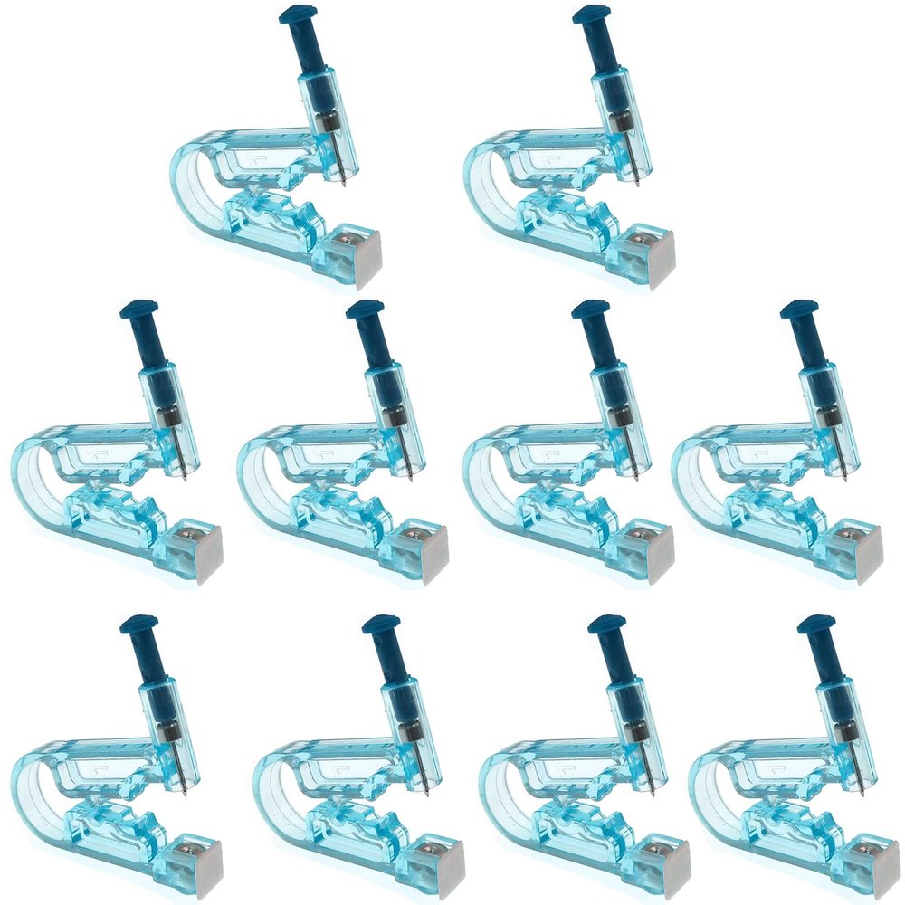 BesYouSel 10 Pcs Ear Piercing Guns No Pain Piercing Gun Blue Disposable Safety Sterile Ear Piercing Gun Tools with Pink Ear Stud for Piercing Needles Piercing Supply