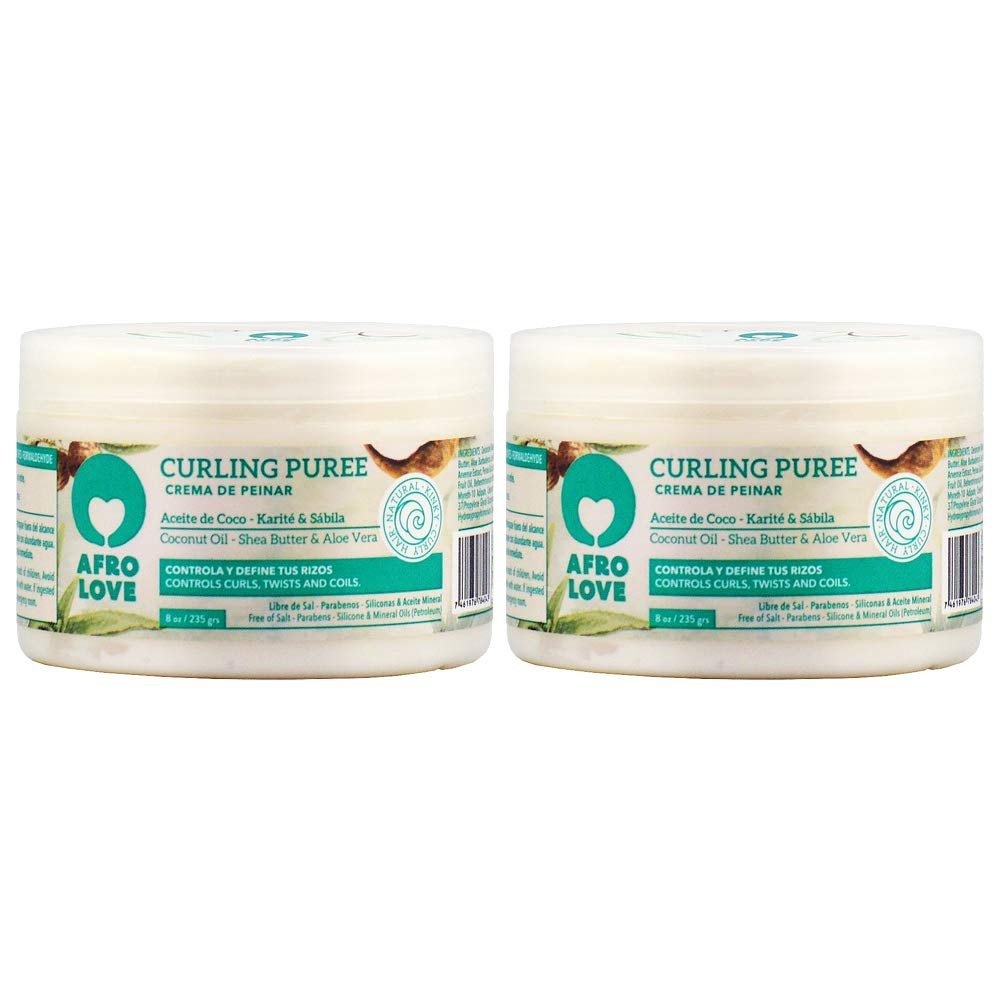 Afro Love Curling Puree 8oz (Pack of 2) Curl Cream for Defining Curls, Twists & Coils  Frizz Control, Hydrating & Moisturizing  Sulfate-Free, Paraben-Free, for Curly & Coily Hair
