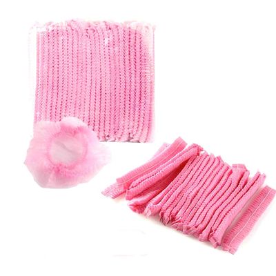 1 Pack (100pcs) Disposable Non Woven Makeup Spa Shower Cover Caps Hairnet Microblading Hair Caps Light Pink