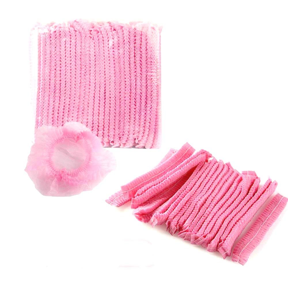 1 Pack (100pcs) Disposable Non Woven Makeup Spa Shower Cover Caps Hairnet Microblading Hair Caps Light Pink