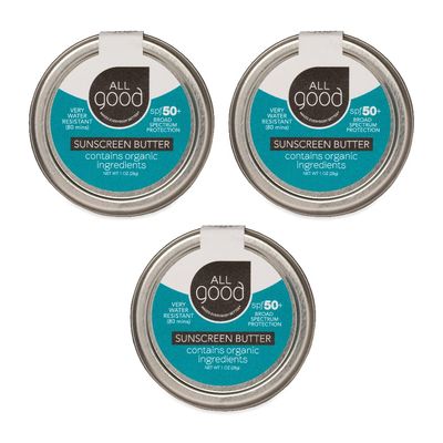 All Good Zinc Butter Sunscreen - Travel Size, Zinc Oxide Face, Nose, Ears Sunscreen, UVA/UVB Broad Spectrum SPF 50+ Water Resistant, Coral Reef Friendly (1 oz)(3-pack)