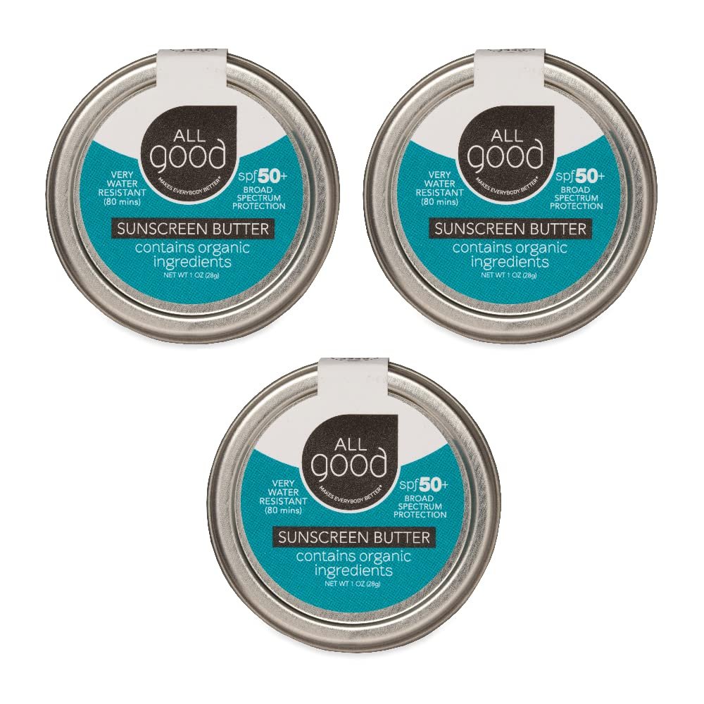 All Good Zinc Butter Sunscreen - Travel Size, Zinc Oxide Face, Nose, Ears Sunscreen, UVA/UVB Broad Spectrum SPF 50+ Water Resistant, Coral Reef Friendly (1 oz)(3-pack)