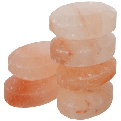 Pure Himalayan Salt Works Flat Oval Massage Stone, Pink Crystal Hand-Carved Stone for Massage Therapy, Deodorant and Salt and Sugar Scrubs, 2.5 W x 3.5 L x 1 D (Pack of 6)