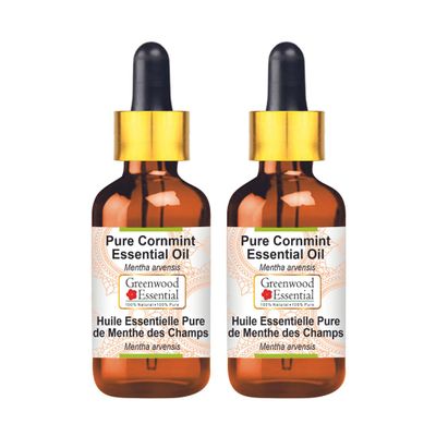 Greenwood Essential Pure Cornmint Essential Oil (Mentha arvensis) with Glass Dropper 100ml X 2 (6.76oz)