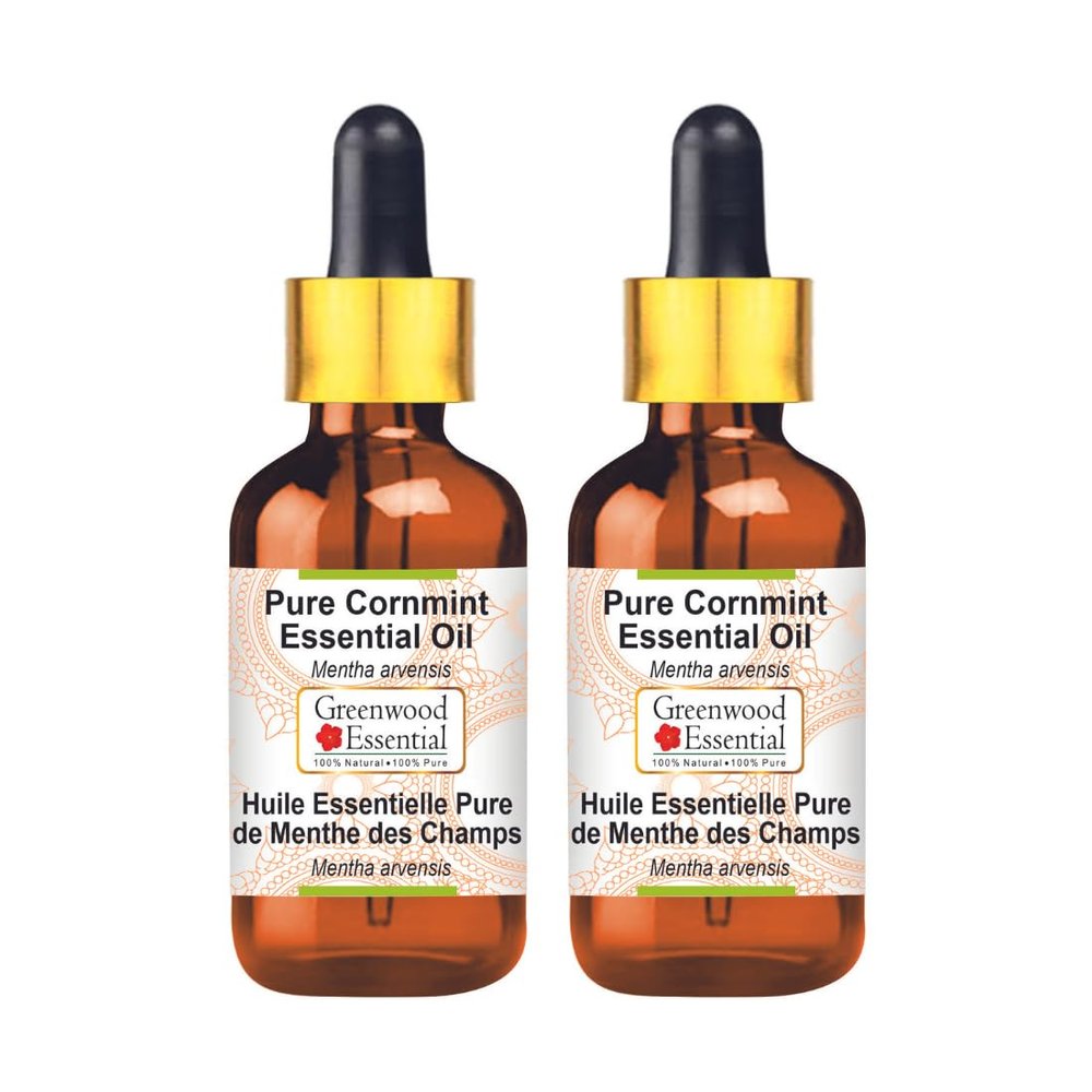 Greenwood Essential Pure Cornmint Essential Oil (Mentha arvensis) with Glass Dropper 100ml X 2 (6.76oz)