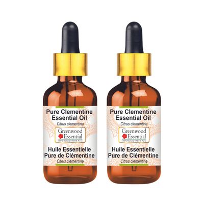 Greenwood Essential Pure Clementine Essential Oil (Citrus Clementina) with Glass Dropper Steam Distilled (Pack of Two) 100ml X 2 (6.76 oz)