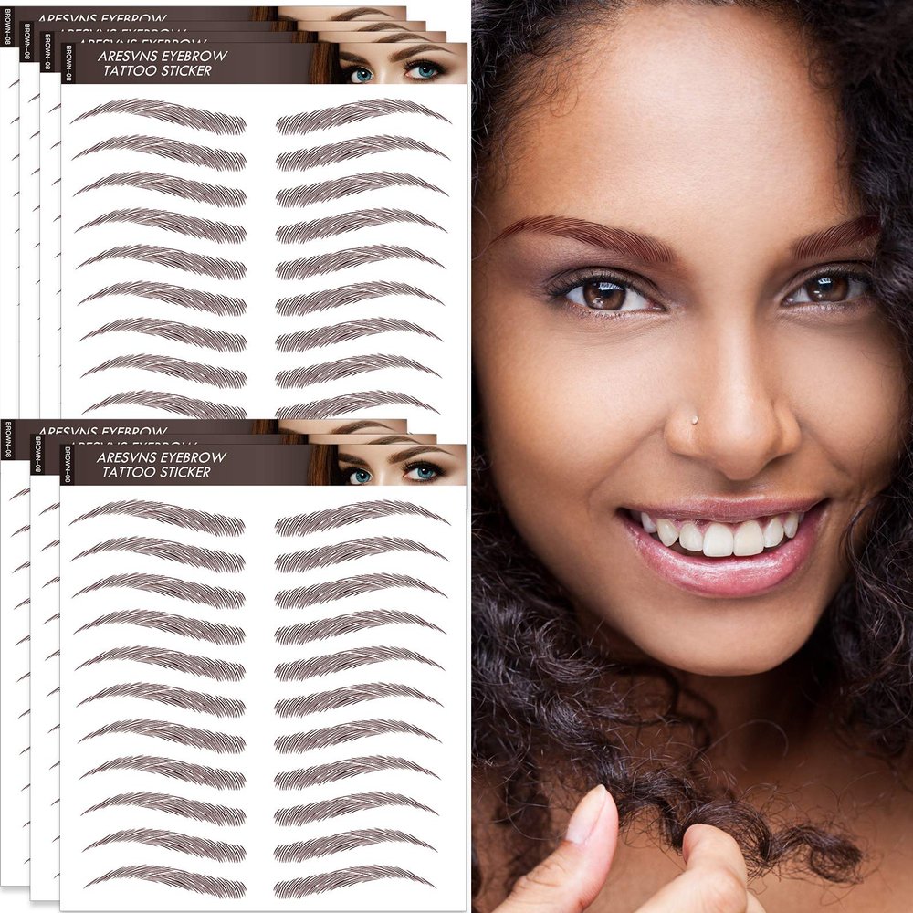 Aresvns 4D Eyebrow Tattoo Sticker - 77 Pairs, Reddish Brown (Chocolate Color), Suitable Sizes, Waterproof and Long-Lasting 3-5 Days