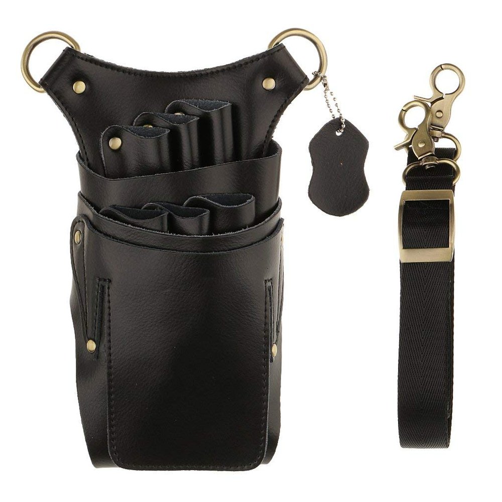 Backbayia PU Leather Scissors Bag Holster Salon Hairdressing Tools Organizer with Adjustable Belt
