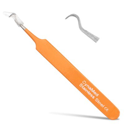 Blackhead Tweezer - Professional Curved Steel Tip Surgical Comedone & Splinter Extractor. Ideal Blemish & Acne Remover Tool Means Flawless Facial Skin (Orange)