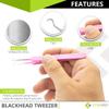 Blackhead Tweezer - Professional Curved Steel Tip Surgical Comedone & Splinter Extractor. Ideal Blemish & Acne Remover Tool Means Flawless Facial Skin (Pink) view 2