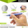 Blackhead Tweezer - Professional Curved Steel Tip Surgical Comedone & Splinter Extractor. Ideal Blemish & Acne Remover Tool Means Flawless Facial Skin (Blue) view 2