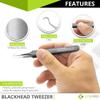 Blackhead Tweezer - Professional Curved Steel Tip Surgical Comedone & Splinter Extractor. Ideal Blemish & Acne Remover Tool Means Flawless Facial Skin (Black) view 2