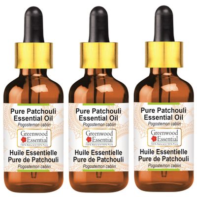 Greenwood Essential Pure Patchouli Essential Oil (Pogostemon cablin) with Glass Dropper Steam Distilled (Pack of Three) 100ml X 3 (10 oz)
