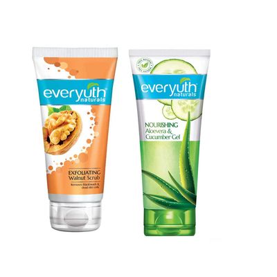 Everyuth Exfoliating Walnut Scrub, 50gm and Nourishing Aloe Vera & Cucumber Gel, 100gm, Combo Pack