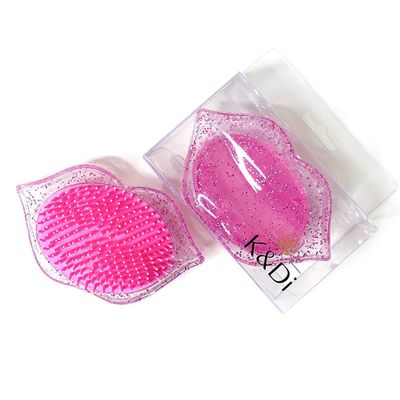 Travel Hair Brush - Detangling Mini Small Glitter Lip Shaped Comb for All Hair Types | No Pain No Handle Portable Hair Brush for Women & Kids | Suitable for Storage Accessories (Pink)