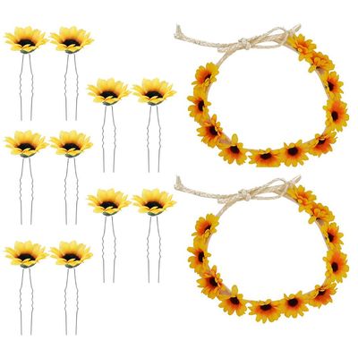 2pcs Sunflower Hair Accessories Sunflower Hair Clips for Women Hawaiian Hair Clips Hair Band Goody for Women Boho Garland Floral Wreath Sun Flower Seaside Pin