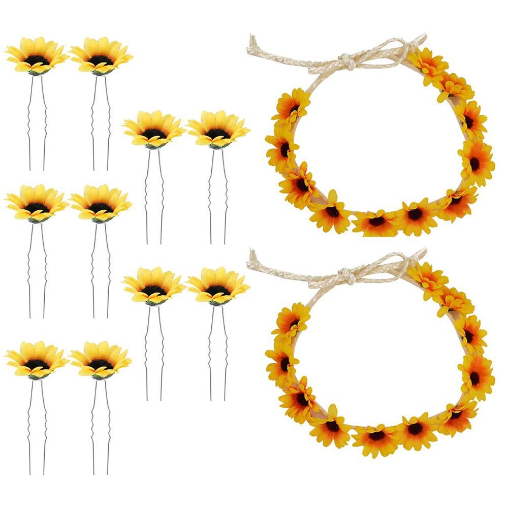 2pcs Sunflower Hair Accessories Sunflower Hair Clips for Women Hawaiian Hair Clips Hair Band Goody for Women Boho Garland Floral Wreath Sun Flower Seaside Pin