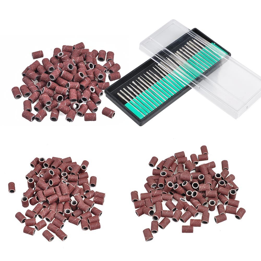 30PCS 3/32" Nail Drill Bits Replacement Set + 300 x Nail Drill Sanding Bands 80" 120" 180" Machine Replacement Bits Pedicure Tools Set