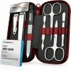 Manicure Set Solingen Made in Germany - 7 Piece Exclusive Finger & Toe Nail Clippers Kit for Women and Men in Real Leather Case, Color Red view 1