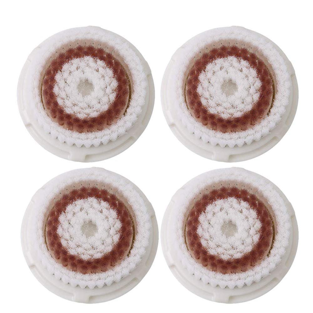 Facial Cleansing Brush Heads Replacement, Facial Cleansing Brush Head, Whitening Facial Brush Heads, for Acne Prone, Clogged, Enlarged Pore, Deep Pore Radiance Skins (4Pack/Brown)