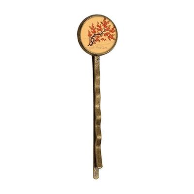 Painting Japanese Culture Red Flower Retro Metal Hair Bobby Pin Headwear
