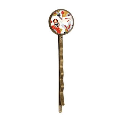 Crane Folding Fan Sakura Pattern Retro Metal Hair Bobby Pin Headwear