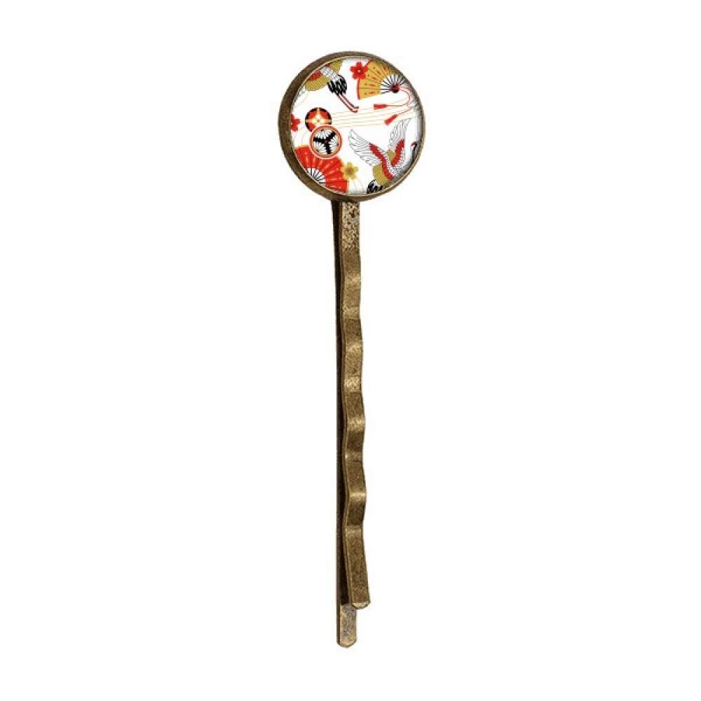 Crane Folding Fan Sakura Pattern Retro Metal Hair Bobby Pin Headwear