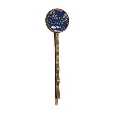 White Blue Flower Plant Paint Retro Metal Hair Bobby Pin Headwear