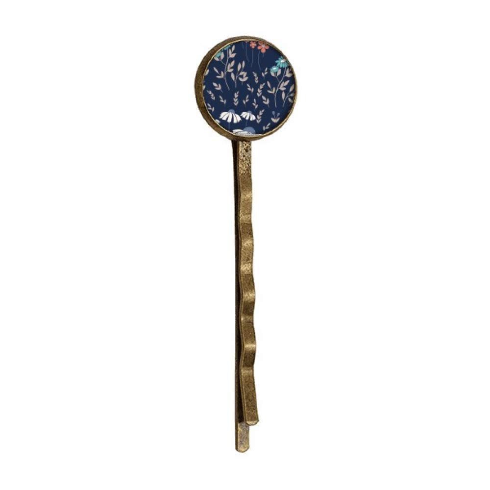 White Blue Flower Plant Paint Retro Metal Hair Bobby Pin Headwear