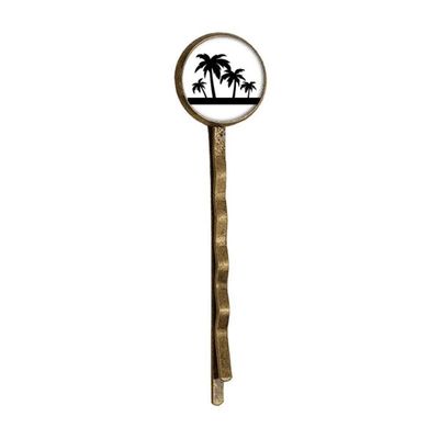 Black Plant Coconut Tree Outline Retro Metal Hair Bobby Pin Headwear