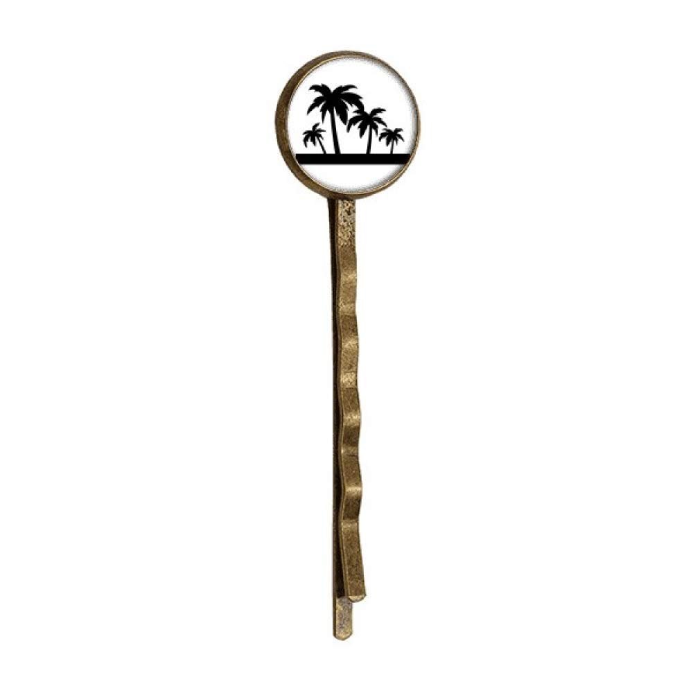 Black Plant Coconut Tree Outline Retro Metal Hair Bobby Pin Headwear