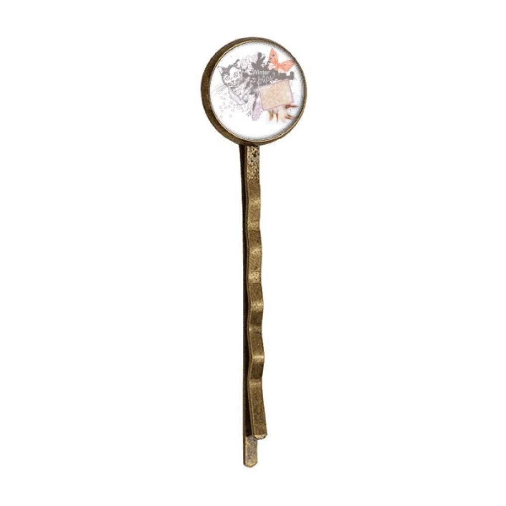 Little Cat and Butterfly in Ink-painting Retro Metal Hair Bobby Pin Headwear