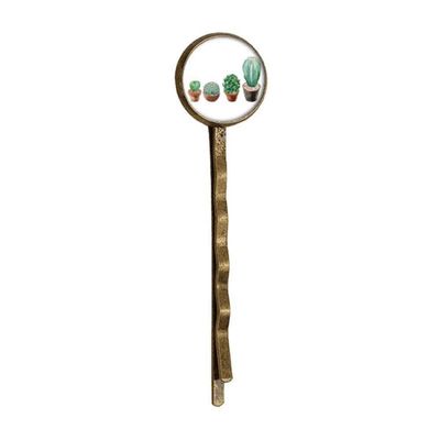 Succulents Cactus Potted Plant Illustration Retro Metal Hair Bobby Pin Headwear