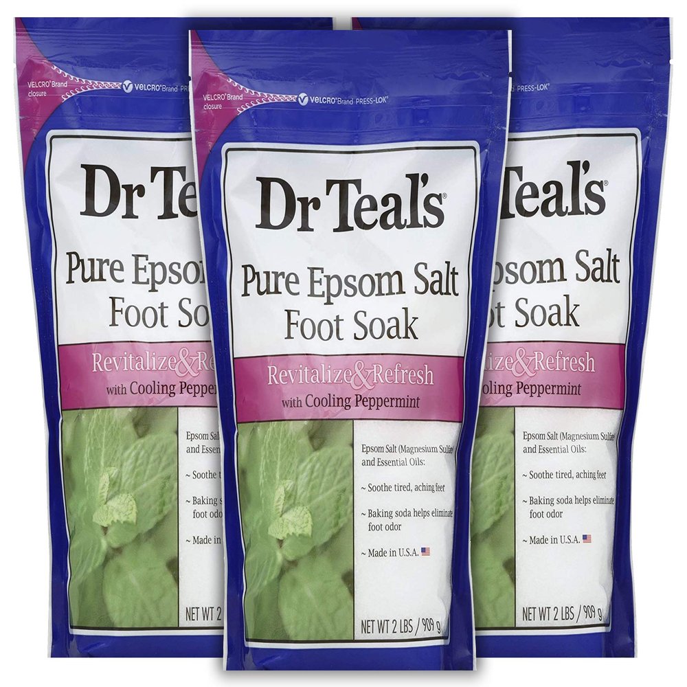 Dr. Teal's Peppermint Foot Soak Gift Set (3 Pack, 2lb Ea.) - Revitalize & Refresh Cooling Peppermint with Essential Oils Blended with Pure Epsom Salt - Ease Aches & Pains, Baking Soda Eliminates Odor