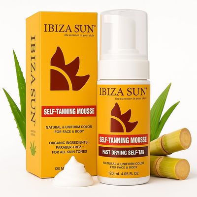 Ibiza Sun Self-Tanning Mousse  Organic DHA + Aloe Vera  Quick Dry, Paraben-Free, Vegan & Cruelty-Free  Natural-Looking Tan for Face & Body