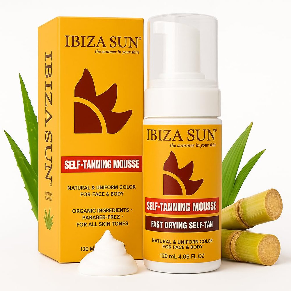 Ibiza Sun Self-Tanning Mousse  Organic DHA + Aloe Vera  Quick Dry, Paraben-Free, Vegan & Cruelty-Free  Natural-Looking Tan for Face & Body