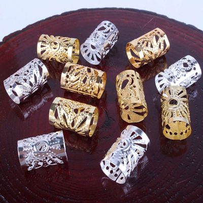 100pcs Dreadlocks Braiding Beads, Silver Gold Hair Coil Dreadlocks Meal Cuffs Tubes DIY Braid Rings for Kid Girl Women Hair Braiding