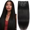 Anrosa Yaki Clip ins Hair Extensions Clip in Human Hair 1B Natural Color Straight Yaki Hair Clip in Extensions for African American Black Women 22 Inch 120 Gram view 1