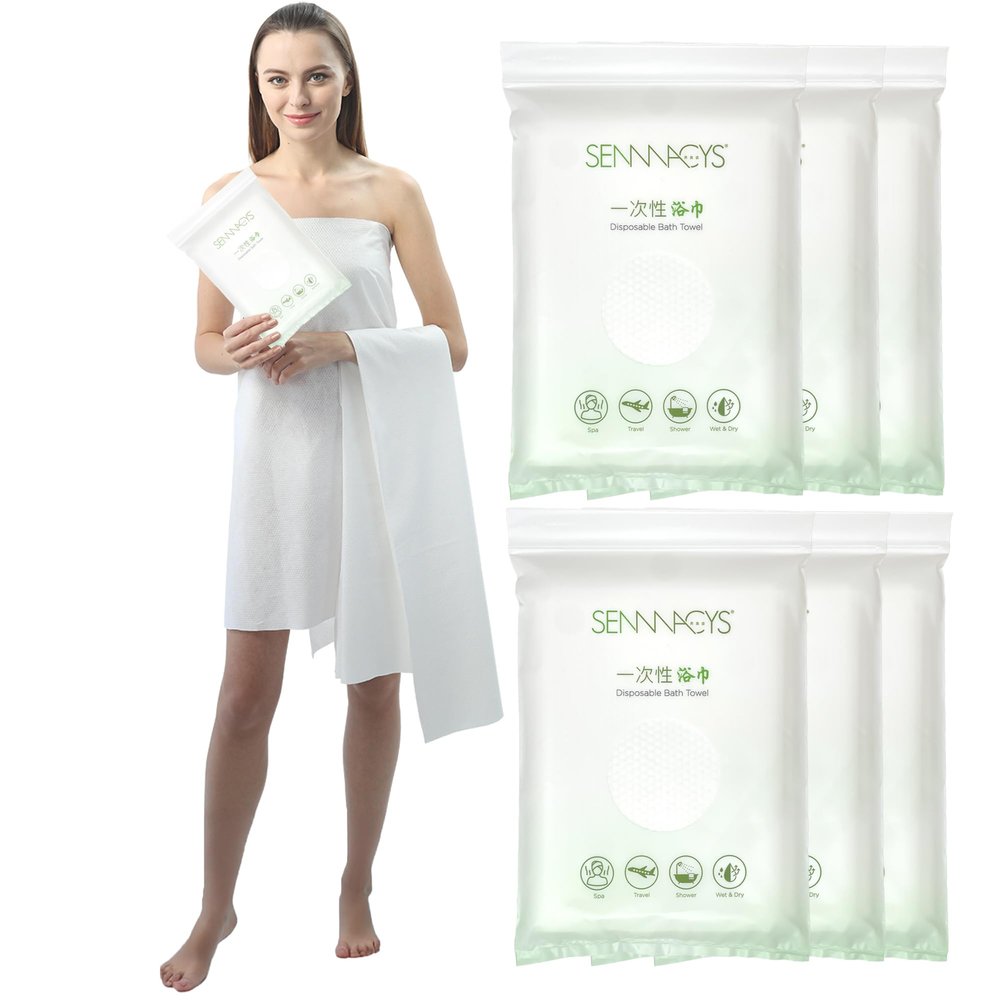 APPEARUS Disposable Bath Towels  6Pack 55" x 27.5" Extra Thick 100% Viscose, Hotel Spa Towels, Portable & Absorbent Travel Washcloths for Gym, Salon, Camping