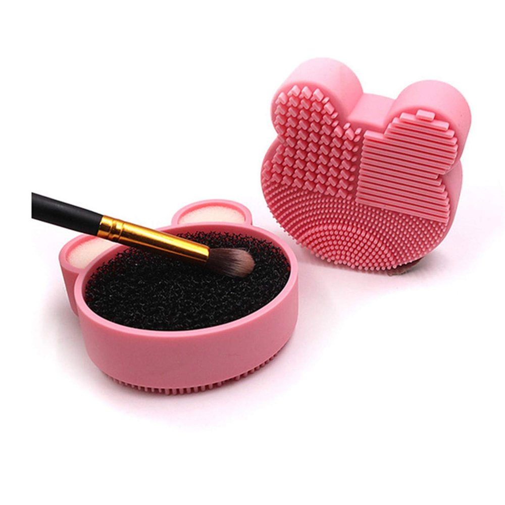 AnHua Lovely Bear Makeup Brush Cleaner Washing Brush Pad Cleaning Mat Cosmetic Brush Cleaner Universal Make up Tool Scrubber Box