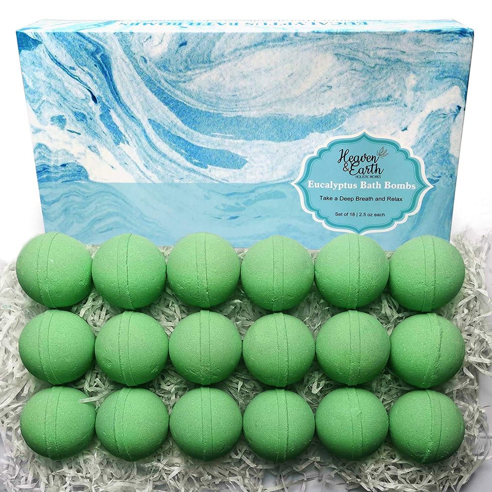 Bath Bomb Gift Sets for Men. 18 Therapeutic Spearmint Eucalyptus Bath Bombs for Sore Muscles. Best Mens Bath Bomb Gift Box for Him & Her