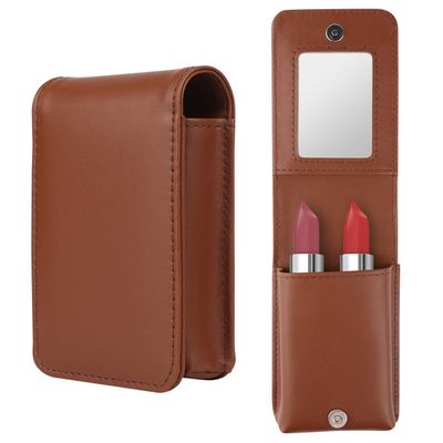 Lipstick Case with Mirror Lip Gloss Holder Cosmetic Organizer Makeup Bag